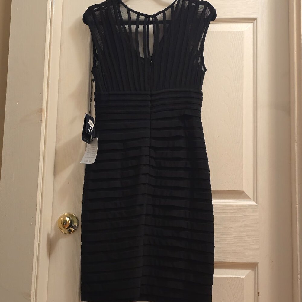 Adrianna Papell Shutter Pleat Jersey Sheath Illusion-Black Stripe Dress NWT
